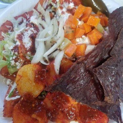 Enchiladas con cecina papas