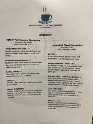 Lunch menu