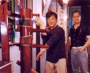 Jackie Chan & Great Grandmaster Leung Ting (Sifu Mike Adams's instructor) at GGM Leung Ting's school in Hong Kong.