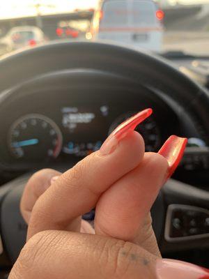 Acrylic missing on the nail.