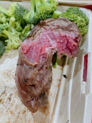 raw sirloin steak, raw broccoli