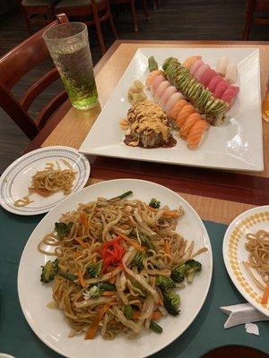 Yakisoba, sushi for two