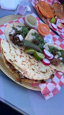 Campechana quesadilla and tacos with hand made tortillas