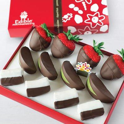 Strawberry, Apple and Banana dipped chocolate box.  12ct for $29.00