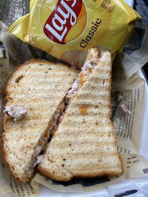 Tuna Crunch Sandwich and chips