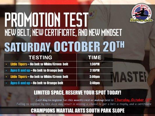 October 2018 Promote Belt Testing!