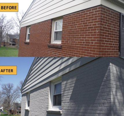 Before and after of beautiful brick home in Blue Ash!! Update your old, dated brick color today! Sign up for a free estimate on our website