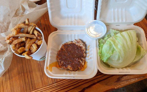 Daily combo: fries and blackened chicken with no bun.