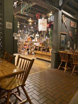 Inside the seating area, looking into the shop