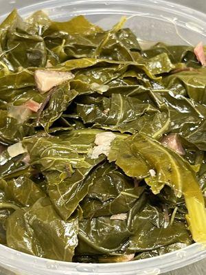 Our collard greens are fresh we do not use chopped or buy pre bagged only use fresh we cook to perfection..