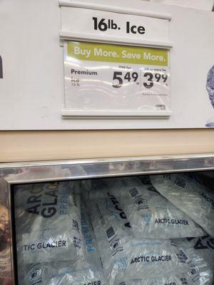 16# cubed ice $5.49 or $3.99 each if you buy 6 or more on 6-2-2023