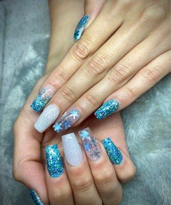 Blue sparkle / holiday nails