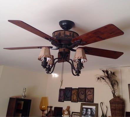 We had no light in our living room so we had them install a new ceiling fan with light. Looks terrific & works great.