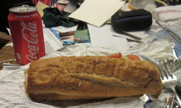 Small Steak & Cheese Sub was quite sizable, but not cut in two.