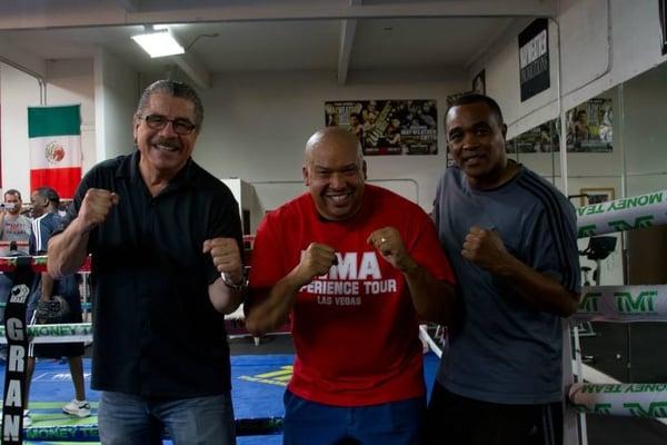 Jacob "Stitch" Duran, Tour guide Irv and the legendary Don House @ Mayweather Boxing Club.