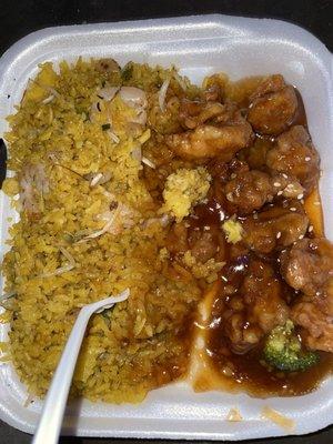 Sesame Chicken with Shrimp Fried Rice