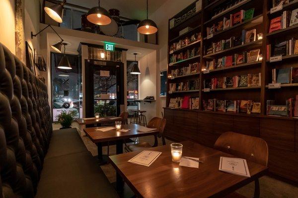 Front dining area and books