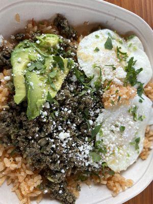 Chorizo Breakfast Bowl (Verde), without the Crema