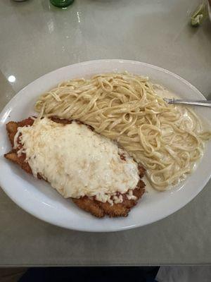 Chicken Parmigiana with fettechini alfredo