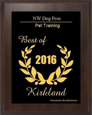 2016 Best of Kirkland in Kirkland, WA for dog trainer of the year, 3rd year in a row!