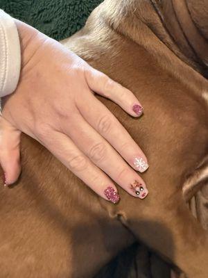 Pink christmas nails using dip powder