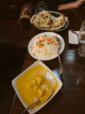 Chicken Korma, Plain Naan Bread, Basmati Rice