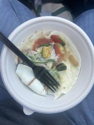 egg white omelet w/ roasted veggies, tomato, spinach, and pepper jack cheese