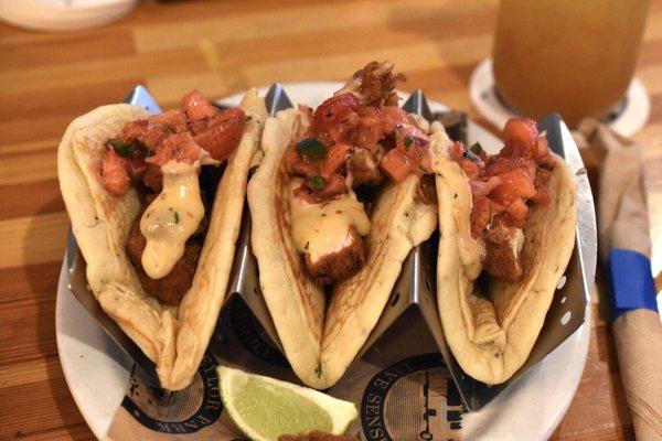 Chicken & Pancake Tacos: perfect balance of sweet and savory!