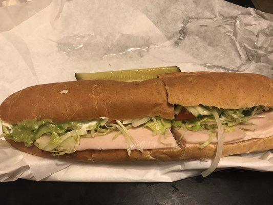 Turkey/provolone foot long with added avocado yum