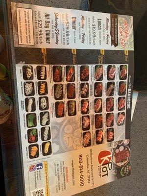 Korean BBQ menu