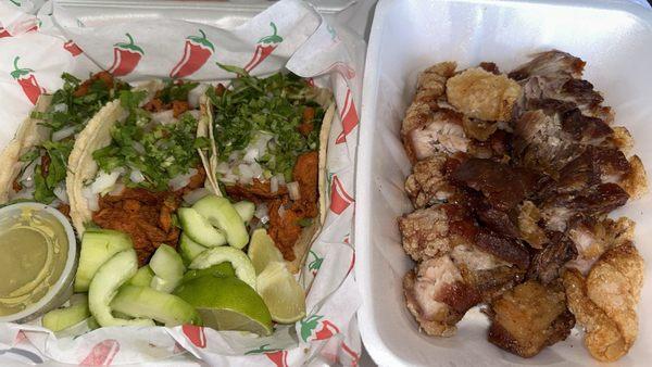 al pastor tacos and chicharron