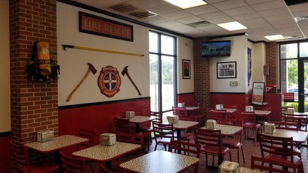 Interior shot of Firehouse Subs. The place is very clean.