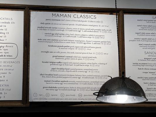 Maman Classics menu