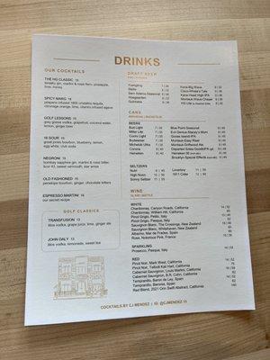 Drink Menu