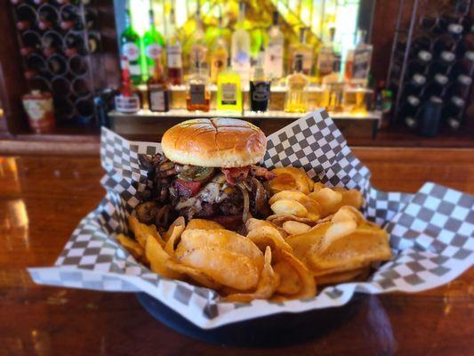 Mushroom,bacon Swiss burger.