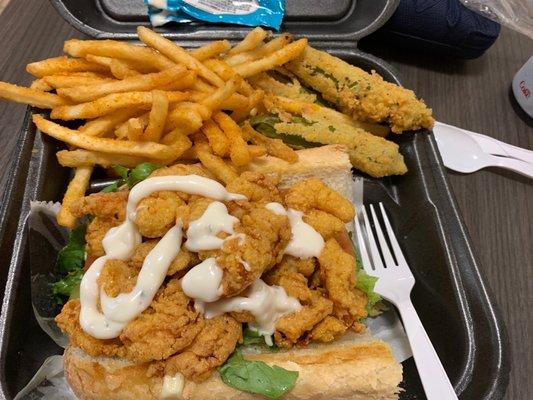 Shrimp PO boy, Cajun ranch fries, fried okra #allthefriedthings