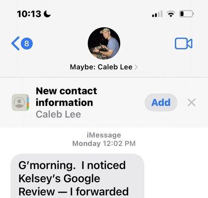 Portion of text from Caleb Lee.