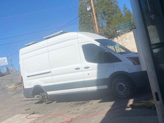 Flat on the camper van was quickly repaired.