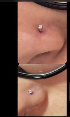 The top is how Claire's pierced it  the bottom is from an actual piercing shop