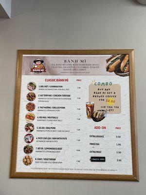 Banh mi menu