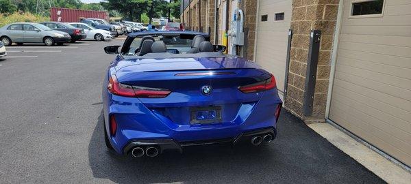 Bmw m8 
fully wrapped in gloss deep blue 

 Give us a call for a free quote (410)9087337