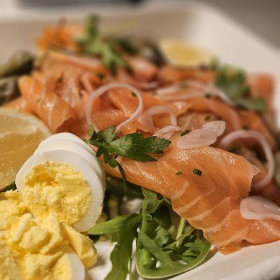 Room service - Smoked salmon for lox bagel ...