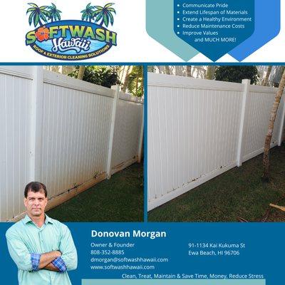 Vinyl fence before and after cleaning