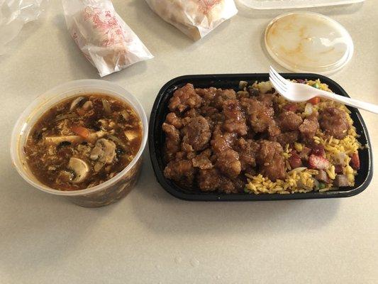 General tsos chicken, hot and sour soup