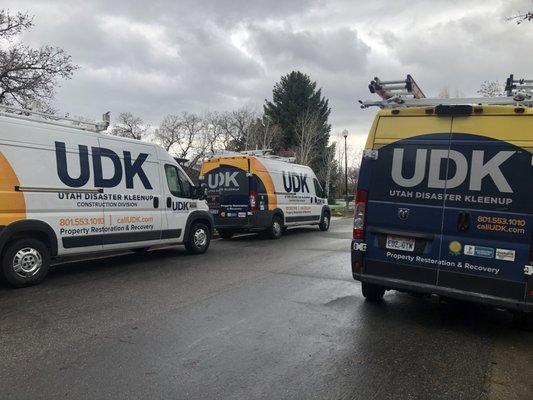 UDK Carpenters responding to an emergency board-up following a large house fire in Sandy, UT