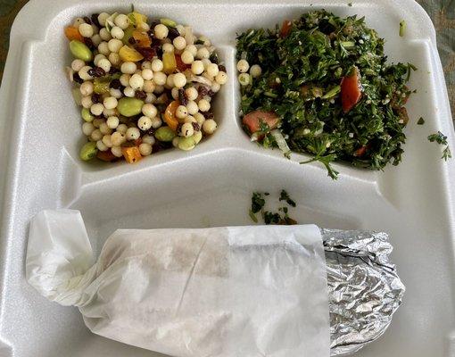 Sandwich platter with Israeli couscous and tabouleh