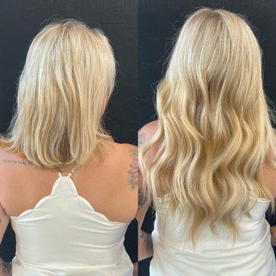 Custom blonding and 2 rows of hair extensions.