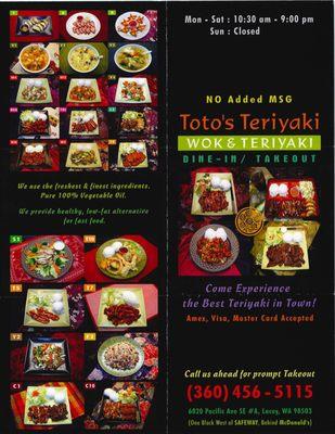 Toto's Teriyaki Menu - Pg 1