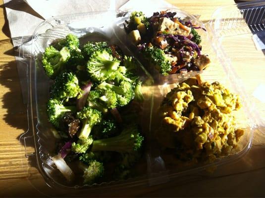 3 salad plate: tofu, broccoli and fig and curried turkey!