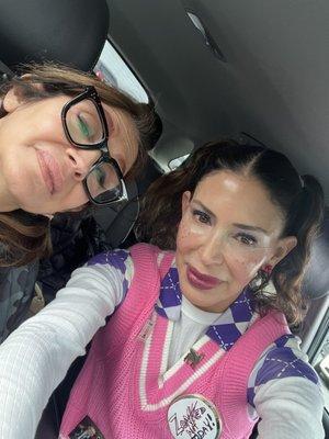 The sisters waiting in the car for our Covid test results